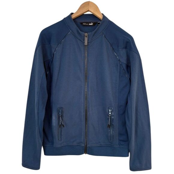 Alexander McQueen X Puma Collab Mens Zip Up Jacket XL Blue Logo Casual NWT Flaw - Picture 1 of 13